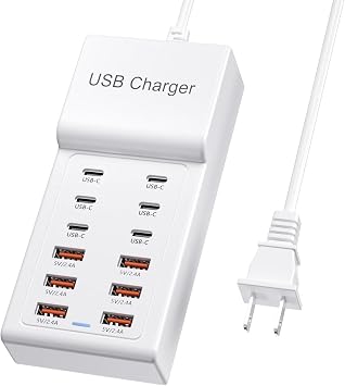 Multi USB C Charger, USB Charging Block Station, 50W 12 Port Multiple USB C Power Strip USB Hub Compatible with iPhone 17 Pro Max/16/15/14/13/12/11, iPad, Tablets, Samsung Galaxy S25/S24, Pixel