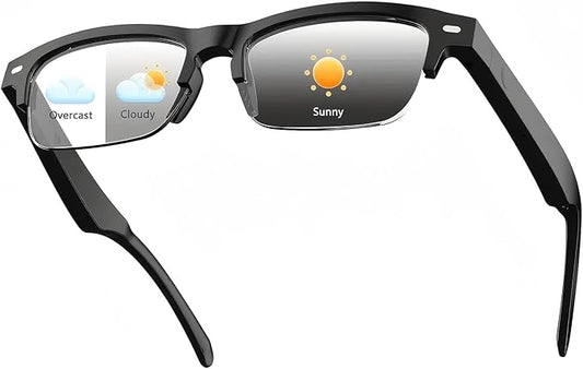 Smart Bluetooth Glasses with Open-Ear Speakers, Photochromic Polarized Lenses, Built-in Mic & IPX4 Water Resistance, Voice Assistant Enabled