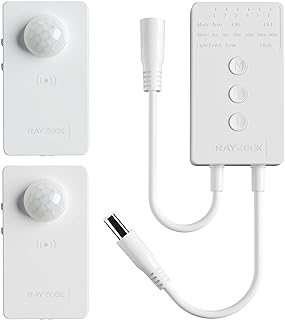 RAYZEEK Wireless Motion Sensor Controller Kit-No Wiring Mini PIR Sensor Switch 12/24VDC RF Wireless Control Led Strip Lights with Dimmable,Timer for Stairway(1 ×Controller+2 ×Motion Sensor) - Image 1