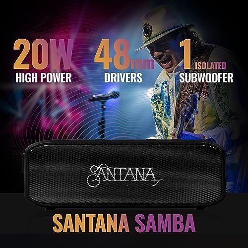 SANTANA BY CARLOS SANTANA Samba 40W High-Power Bluetooth Speaker with 48mm Drivers, Isolated Subwoofer, IP67 Waterproof, True Wireless Surround Sound, 20+ Hours Battery Life | Black | 2 Pack