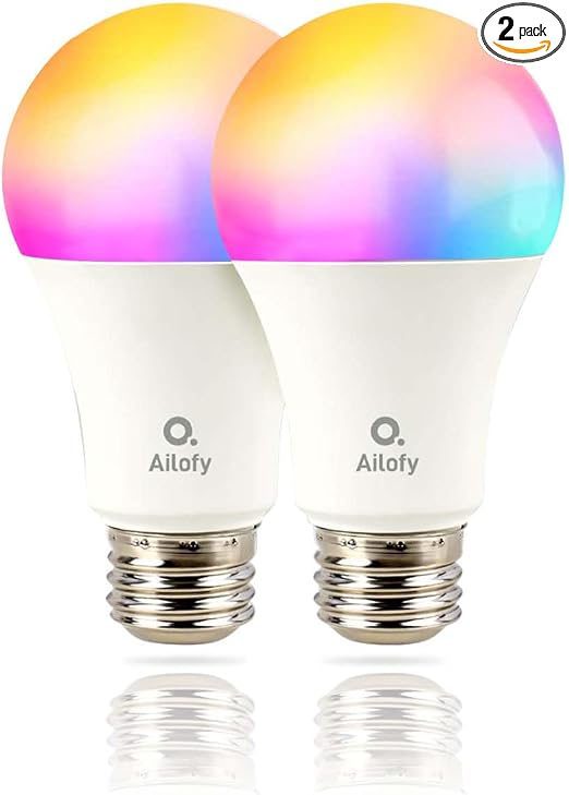 Ailofy LED Light Bulbs, Smart Light Bulbs that Compatible with Alexa & Google Assistant, Color Changing Light Bulb, WiFi Light Bulbs, A19 E26, 9W 800LM, 1800K-6500K Tunable White, 2 Pack