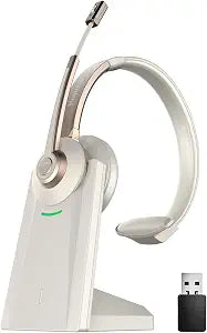 Bluetooth Headset, Wireless Headphones with Microphone Noise Canceling & USB Dongle, V5.0 Trucker Bluetooth Headset with Mic Mute & Charge Dock for PC/Laptop/Phone/Meeting/CallCenter/Office Gold