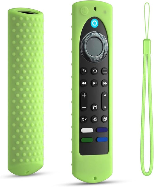 6.4 Inch Silicone Cover Compatible with Fire TV Stick 4K Max 2nd gen 2023 Remote Control,Silicone Case for Toshiba/Insignia Smart TV Remote,Anti-Slip Sleeve Cover with Lanyard (Luminousgreen)