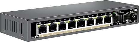 10 Port Unmanaged 2.5G Ethernet Switch with 8 x 2.5G RJ-45 Ports, 2 x 10G SFP+ Ports, Ports Speed Auto-Negotiation-100/1000/2500Mbps, One-Key VLAN, Fanless Metal Design, Plug & Play