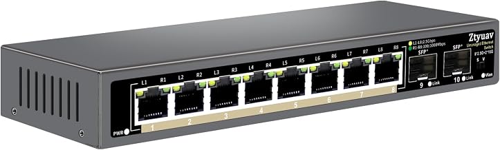 10 Port Unmanaged 2.5G Ethernet Switch with 8 x 2.5G RJ-45 Ports, 2 x 10G SFP+ Ports, Ports Speed Auto-Negotiation-100/1000/2500Mbps, One-Key VLAN, Fanless Metal Design, Plug & Play - Image 1