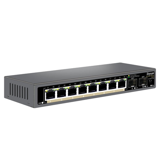 10 Port Unmanaged 2.5G Ethernet Switch with 8 x 2.5G RJ-45 Ports, 2 x 10G SFP+ Ports, Ports Speed Auto-Negotiation-100/1000/2500Mbps, One-Key VLAN, Fanless Metal Design, Plug & Play