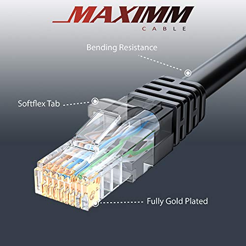 Maximm Cat6 Ethernet Cable 100 Ft, 10 Gbps 550 MHz, Snagless RJ45, Black