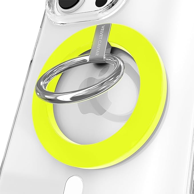 VELVET CAVIAR Compatible with MagSafe Phone Grip - Magnetic Ring Holder with Adjustable Stand - Removable MagSafe Accessories for iPhone 16, 15, 14, 13, 12 (Neon Yellow)