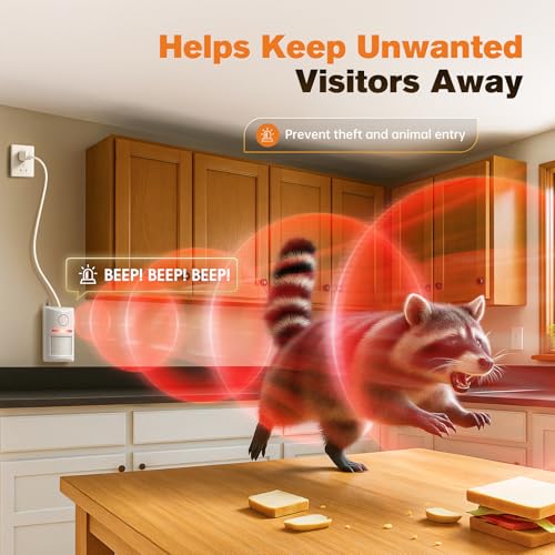 Wireless Motion Sensor Alarm & Doorbell Chime - AC Plug-in Security Alert with Remote - 90dB Infrared Detector for Business, Office & Garage (1 Motion Alarm + 1 Remote)