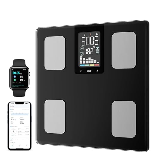Smart Scale for Body Weight, Digital Bathroom Scale for Weight Fat BMI Muscle Mass Body Composition Analyzer, Larger Platform, Bluetooth Highly Accurate Weighing Machine 400lb (Black 2408)