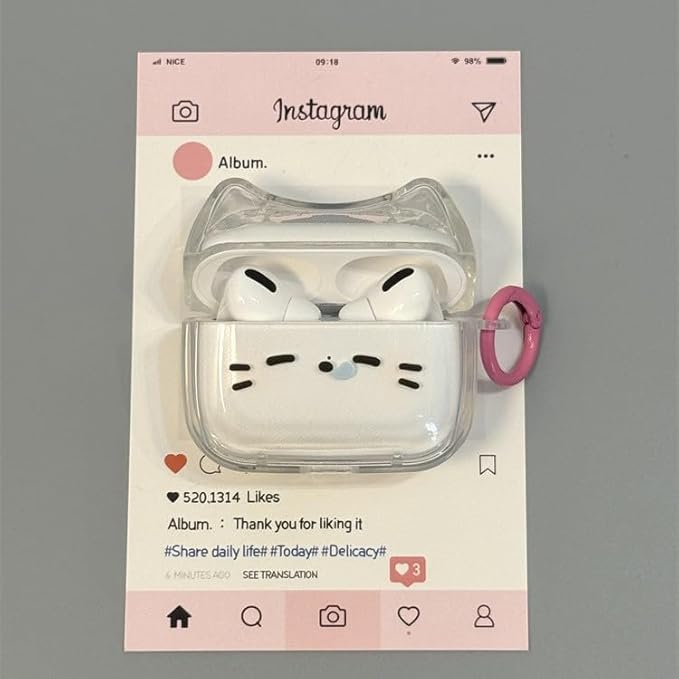 Transparent Clear Earphone Case for AirPods 1/2, Cute Lovely Cat Face Soft TPU Silicone Case, Kitty Ear AirPods 1/2 Cover Protective Skin Shockproof Protector for iPod Earbuds -Sleeping Cat