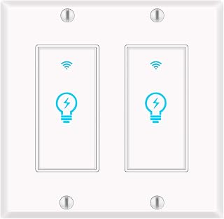 Smart Light Switch, Alexa Smart Double Switch, Smart Light Switch 2 Gang with Timing Schedule and Remote Control, Neutral Wire Needed, Compatible with Alexa and Google Home, Single Pole (2Pack)