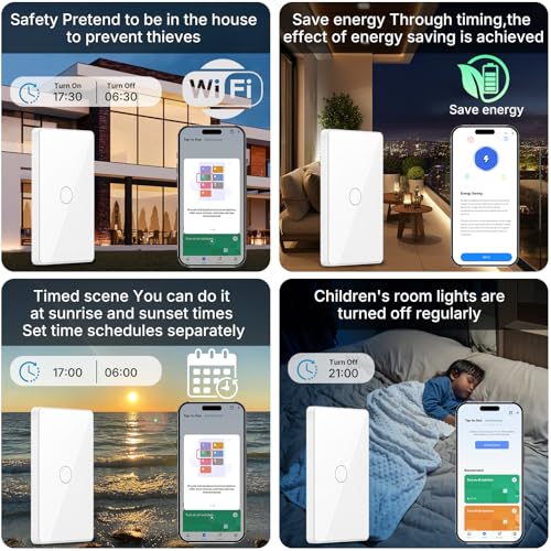 2.4GHz WiFi Smart Touch Wall Single Fire Smart Light Switch, Need Neutral Wire, Glass Panel Light Switch Work with Smart Life/Tuya App, Alexa and Google Home 2 Pack (White 1 Gang)