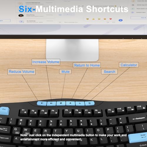 Wireless Keyboard and Mouse Combo, 2.4G Ergonomic Wave Keys(Blue Black) - Image 4