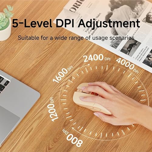 EWEADN G309 Wireless Mouse, Bluetooth & 2.4G Dual Mode Computer Mice, 5 Adjustment Levels 4000 DPI Silent Ergonomic Mouse, 7 Buttons Rechargeable Portable Mouses for Laptop/PC/Mac/iPad - Pink