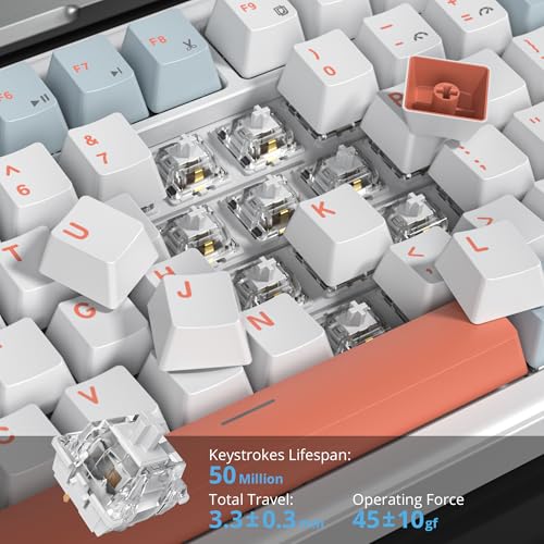 75% White Blue Creamy Mechanical Keyboard Wired, Creamy Sound Gasket Gaming Thocky Keyboard with Knob, Hot Swappable RGB Custom Keyboard, Pre-lubed Cream Switch Keyboard (82 Light Blue)