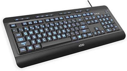 Azio Large Print Keyboard - USB Computer Keyboard with 3 Interchangeable Backlight Colors (KB505U-LN)