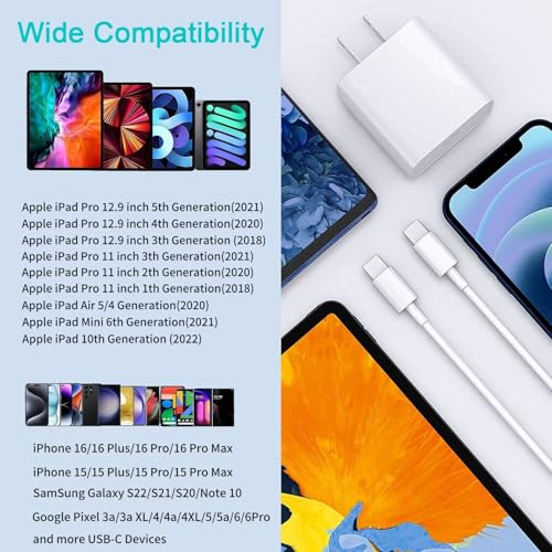 iPad Fast Charger, 20W iPad Pro Charger with 10FT iPhone 17 16 Charging Cable for iPhone 17/17 Pro/17 Air/16,iPad A16/10th, iPad Air 13/11 inch M4/M3/M2/5th, iPad mini 7/6th, iPad Pro 13/12.9/11 inch - Image 7