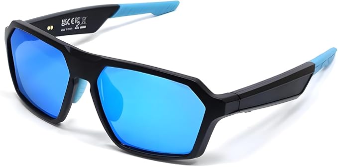 QY-Pro5 Smart Bluetooth Cycling Glasses - HIFI Sound, AI Translation, UV400 Lenses, 6H Playtime for Outdoor Sports (Riding/Skiing/Fishing)-Blue Lenses
