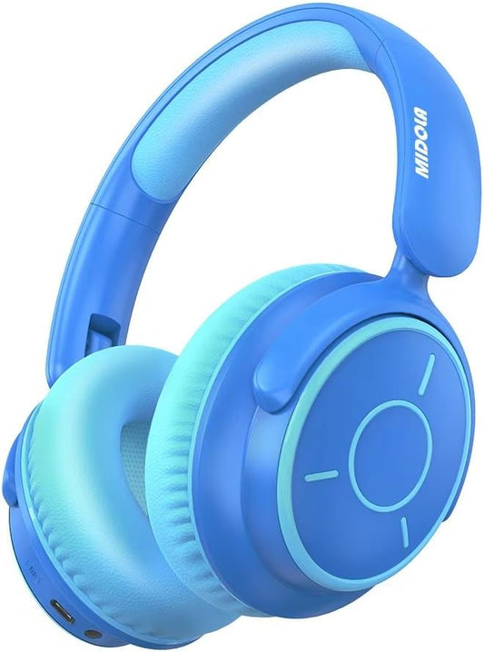 MIDOLA Headphones Kids Wireless Bluetooth Volume Limited 85/110dB Over Ear Foldable Noise Protection Headset/Wired Inline Cable Aux 3.5mm Mic for Child Boy Girl Pad TabletTravel School Blue