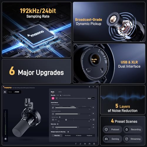 MAONO Dynamic Microphone-XLR USB Podcast Recording Mic with 192kHz/24bit
