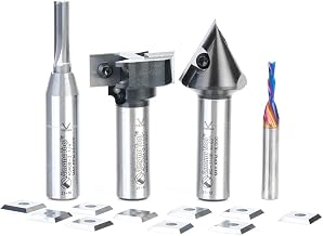 Amana Tool AMS-262 4-Pc CNC Simulated MDF Shaker Door Router Bit Set, 1/4 and 1/2 Shank