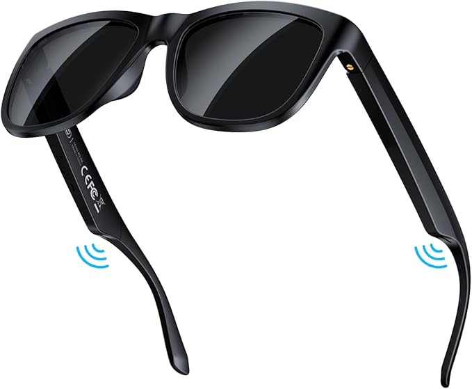Smart Bluetooth Glasses,Built-in Mic & Speakers,Smart Wireless Headphone Sunglasses for Men and Women,Athletic/Outdoor UV Protection and Voice Control,Unisex(Black)