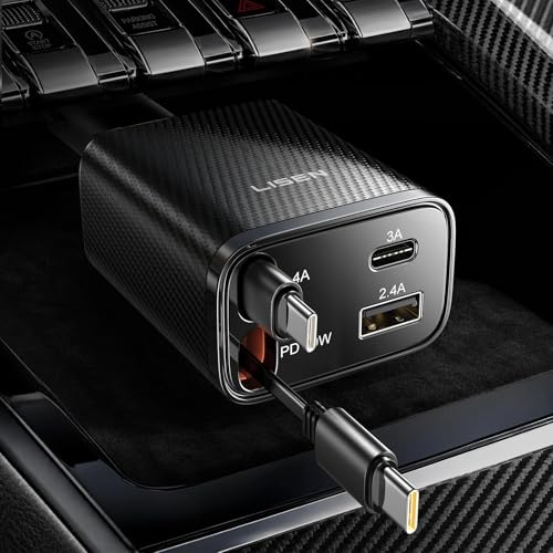 LISEN Retractable Car Charger USB C [Upgraded Dual T | Charging & Powe - Image 2