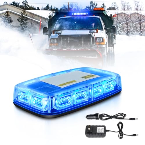 Rechargeable Strobe Light Blue Wireless Battery, 17 Flashing Mode, High Low Brightness, 48pcs Led, Beacon Roof Top Hazard Flash Warning Lights for Vehicles Trucks Snow Plow Postal Mail UTV, 1PC Pack