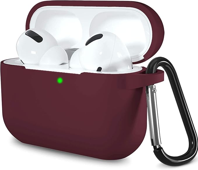 Lerobo Compatible with AirPods Pro Case Cover,Full Protective Shockproof Washable Silicone Case for Airpods Pro 2 Supports Wireless Charging with Carabiner Front LED Visible,Burgundy