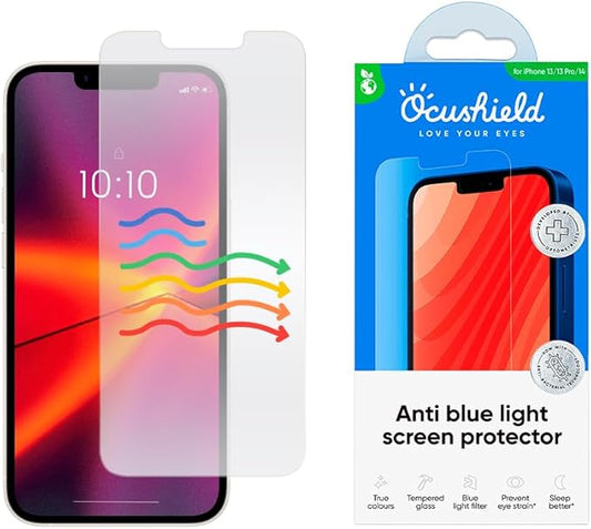 Ocushield Anti Blue Light Tempered Glass Screen Protector for iPhone 13 | iPhone 13 Pro | iPhone 14 | iPhone 16E (6.1") - Protect Your Eyes, Reduce Migraines & Improve Sleep