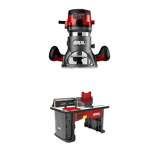 SKIL 10 Amp Fixed Base Corded Router with Portable Router Table (RT1323-00 & SRT1039)