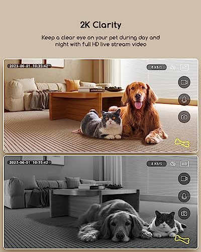 faroro 2K Pet Camera with Treat Dispenser, 5G WiFi Dog Camera with Speaker, Phone App, 2-Way Audio, Night Vision, Motion Alerts for Treat Tossing and Monitoring Your Pet Remotely