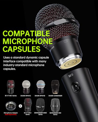 M5 Profesional Wireless Handheld Microphone System, +6 dB Built-in Gain