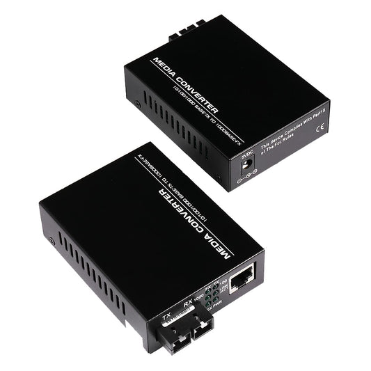 (A Pair of Bidi) Single Mode Dual SC Fiber Gigabit Fast Ethernet Media Converter, Mini 1x 10/100/1000Base-T RJ45 to 1000Base-SC Slot Converter Transceiver, up to 30km 1310-nm, AC 100V~240V