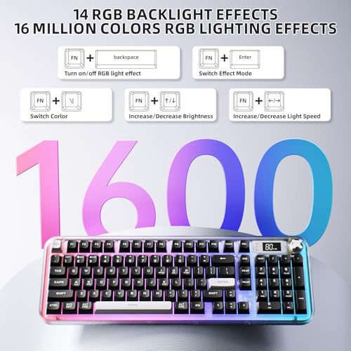 AUSDOM K98pro Wireless Silent Creamy Keyboard, Tri-Mode BT/2.4G/USB-C Computer Keyboard with Number Pad, RGB Backlit Media Knob Keyboard - Image 7
