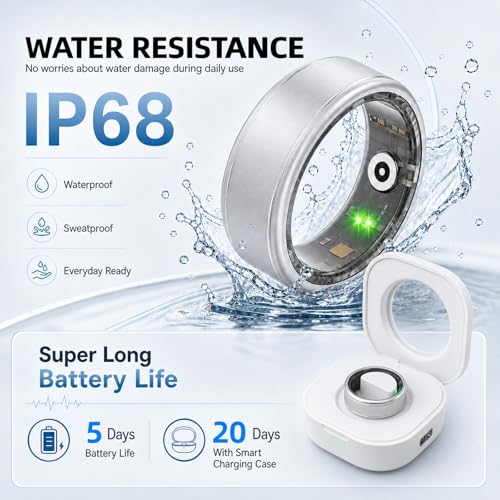 Smart Ring for Women & Men, IP68 Waterproof Fitness Tracker Ring with Heart Rate, Blood Oxygen & Sleep Monitor, Health Tracker Ring Compatible with iOS & Android, No Subscription Fee