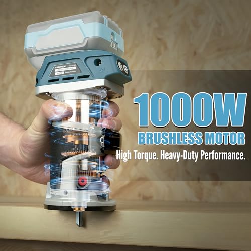 KEENTECH Brushless Cordless Compact Router, Fits Makita 18V Batteries, 6-Speed 1000W Fixed-Base Wood Router for Woodworking (Bare Tool, No Battery)