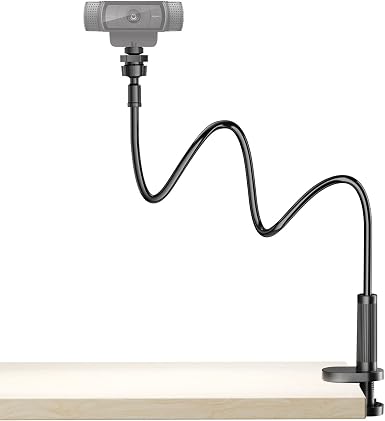 Flexible Webcam Stand Mount for Desk, Gooseneck Webcam Tripod with Clamp, Desktop Phone Holder & Table Top Tripod Compatible with Action Camera Gopro C922 C930e C920S C920 C615 C960 C920x Brio