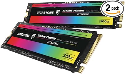 Gigastone 500GB Game Turbo PCIe Gen3x4 SSD (2-Pack) Up to 3,000MB/s with SLC Caching Gaming/PC/Desktop/Laptop 5-Year Warranty M.2 NVMe PCIe 3.0 2280 Gen 3 Internal Solid State Drive