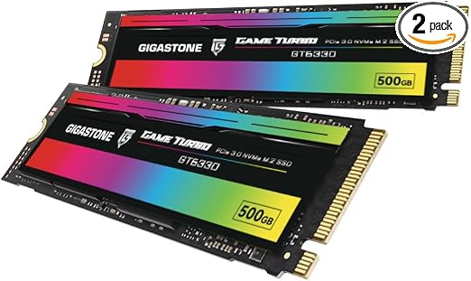 Gigastone 500GB Game Turbo PCIe Gen3x4 SSD (2-Pack) Up to 3,000MB/s with SLC Caching Gaming/PC/Desktop/Laptop 5-Year Warranty M.2 NVMe PCIe 3.0 2280 Gen 3 Internal Solid State Drive