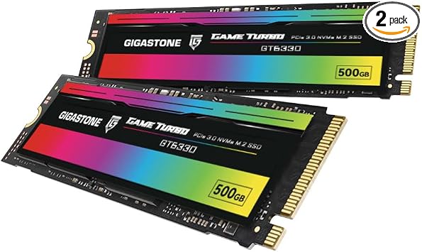 Gigastone 500GB Game Turbo PCIe Gen3x4 SSD (2-Pack) Up to 3,000MB/s with SLC Caching Gaming/PC/Desktop/Laptop 5-Year Warranty M.2 NVMe PCIe 3.0 2280 Gen 3 Internal Solid State Drive