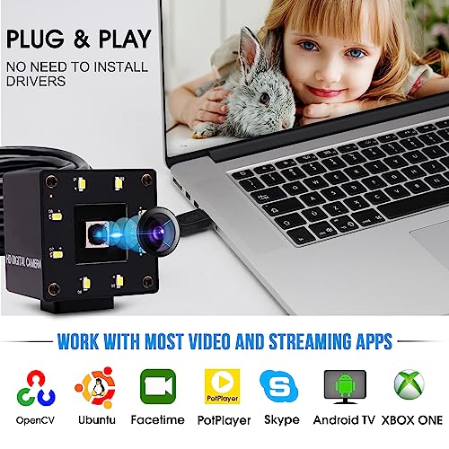 USB Camera 16MP Webcam Autofocus 68Degree Lens with Day and Night Vision Metal Case,4K PC Camera UVC Plug and Play for Industrial Machine Video Webcam on Computers,Jetson Nano,Raspberry Pi