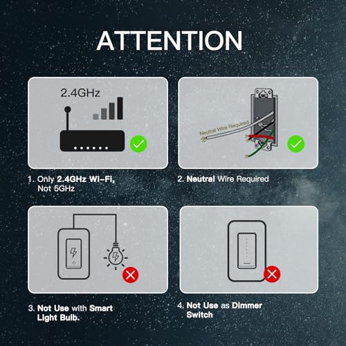 MOES Star Ring WiFi Smart Light Switch, Alexa Google No Hub, 4 Gang Black