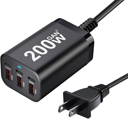 200W USB C Charger Block, 6 Port PD 100W 65W GaN Charger Station