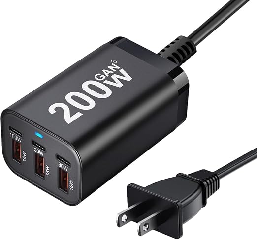 200W USB C Charger Block, 6 Port PD 100W 65W GaN Charger Station