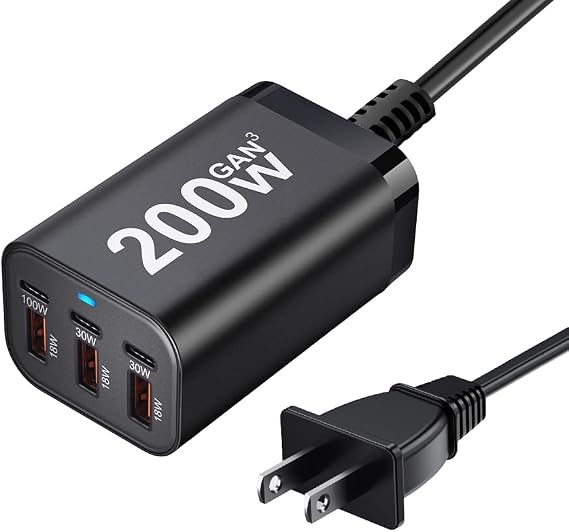 200W USB C Charger Block, 6 Port PD 100W 65W GaN Charger Station