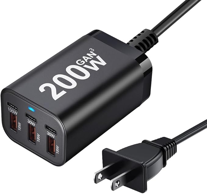 200W USB C Charger Block, 6 Port PD 100W 65W GaN Charger Station