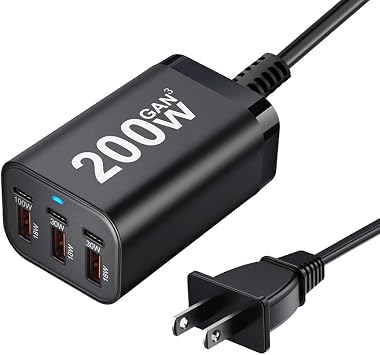 200W USB C Charger Block, 6 Port PD 100W 65W GaN Charger Station