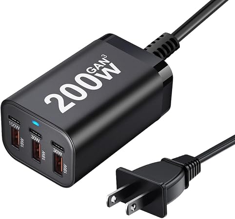 200W USB C Charger Block, 6 Port PD 100W 65W GaN Charger Station
